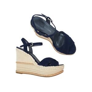 Stuart Weitzman Sundry Suede Leather Wedge Platform Sandals Nice Blue Size 7.5
